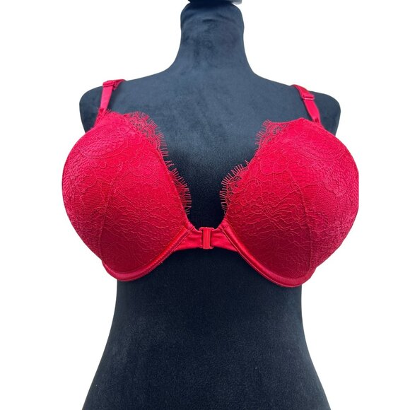 Victoria’s Secret Bombshell Push-Up Plunge Bra 36D Red Lace Front Closure - Picture 6 of 6